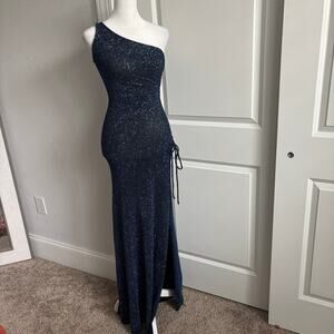 VTG City Triangles Sparkly Maxi Bodycon Formal Gown M One Shoulder Prom Y2K